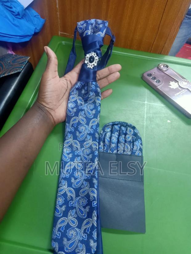 Royal Blue and Silver Teardrop Cravat Tie Sets - main view