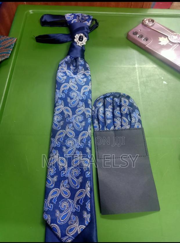 Royal Blue and Silver Teardrop Cravat Tie Sets - thumbnail 2