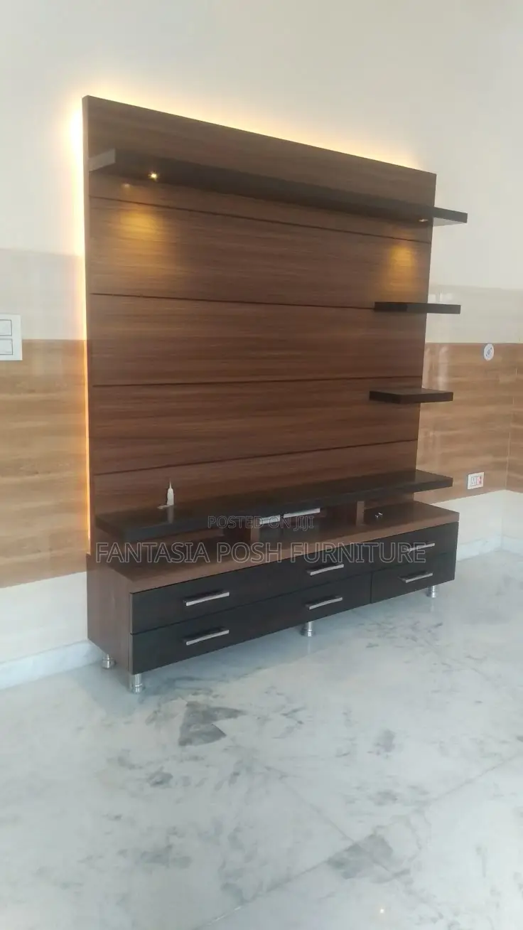 Wall Unit With Dark Wood - Free Delivery
