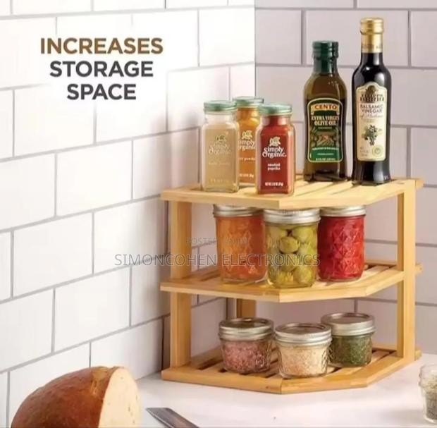 3 Tier Corner Bamboo Kitchen Storage Spice Rack - main view