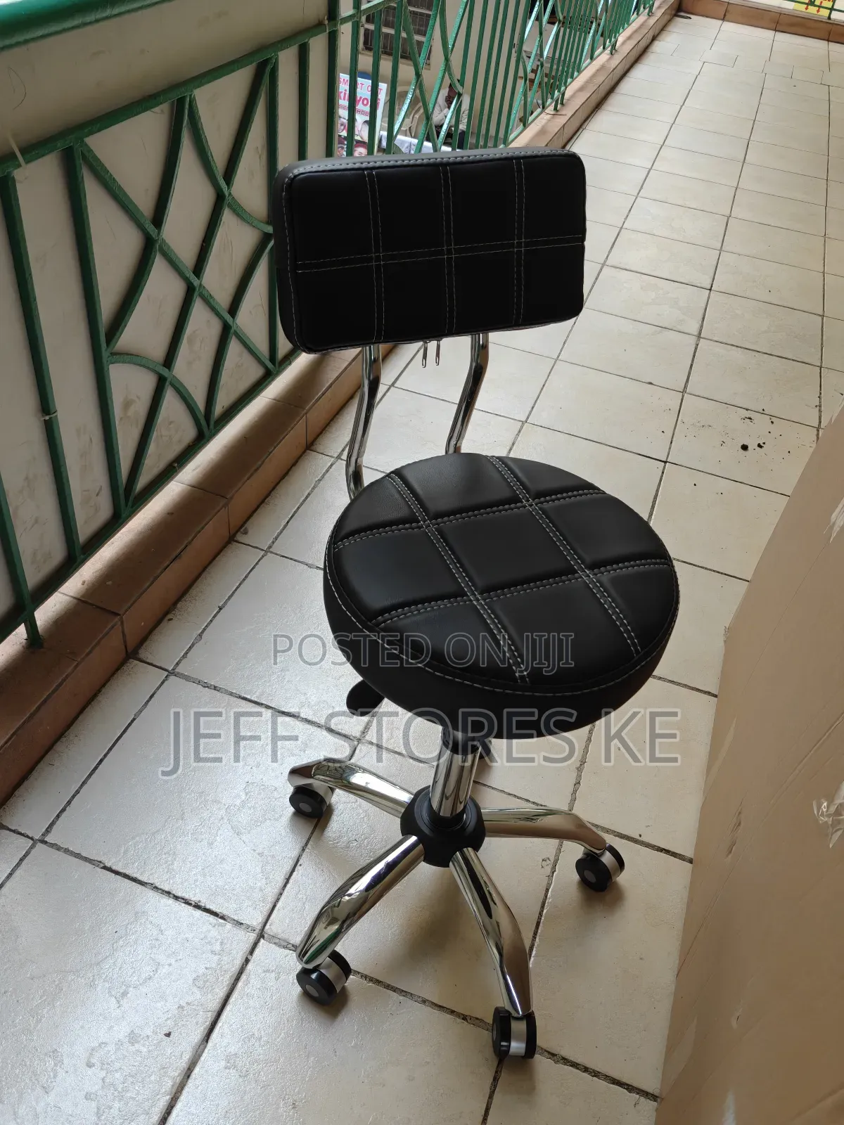 Adjustable Movable Black Stool With Back Rest