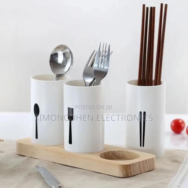 3pcs Cutlery Organizer Set With Oak Base - main view