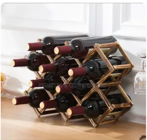 *Foldable 10 Slot Wooden Wine Bottle Rack