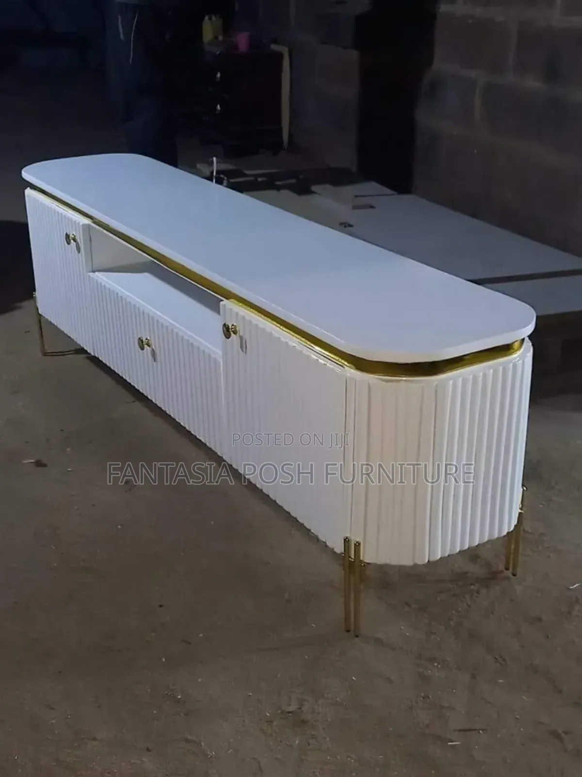 Smart White Classic Gold-Legged Tv Stand