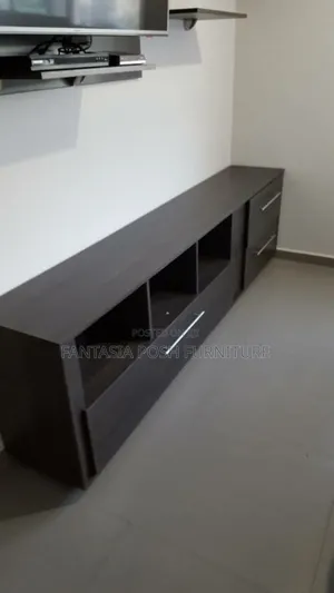 Long Dark Wood Tv Unit With Drawers