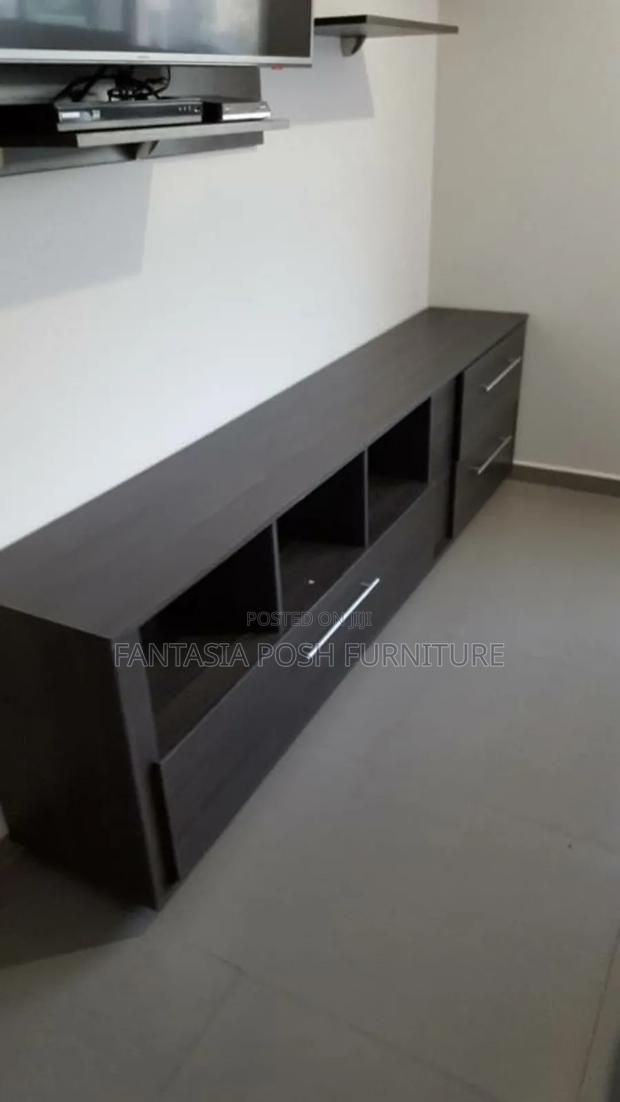 Long Dark Wood Tv Unit With Drawers