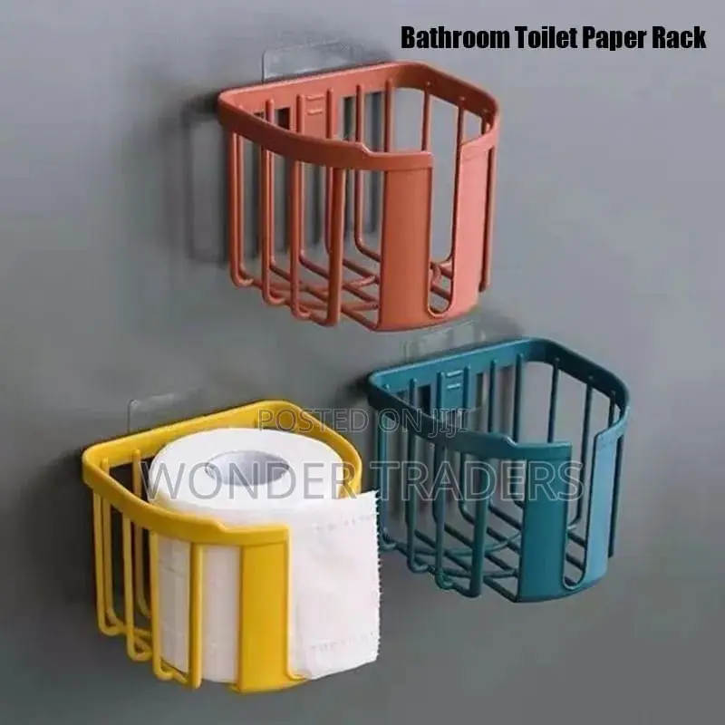 *Punch-Free Toilet Paper Holder Shelf Bathroom