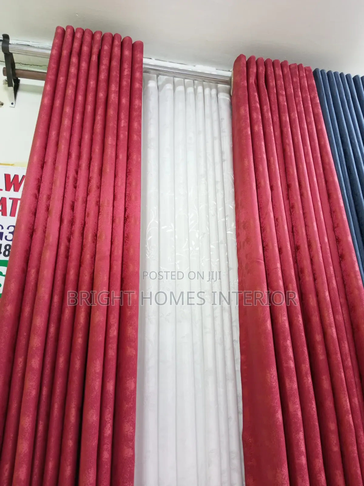 Red Elegant Curtain and Plain White Sheers