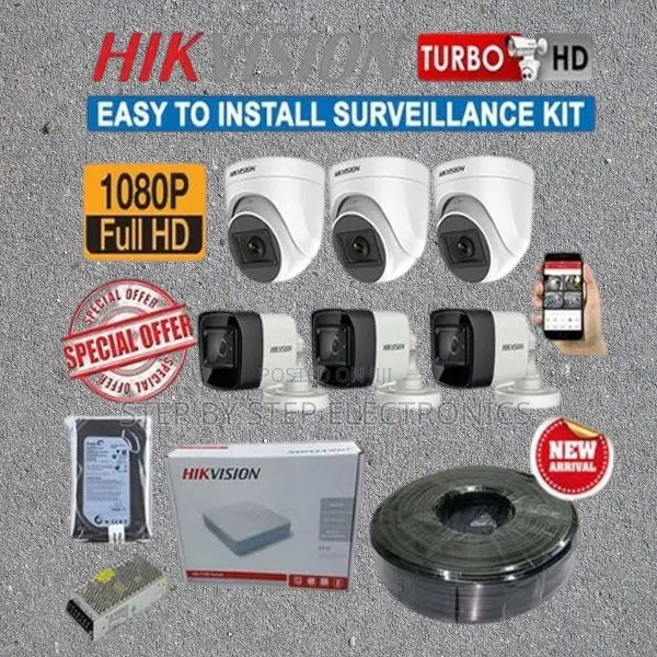 2 Megapixels Hikvision 6 1080p Full Hd CCTV Cameras Full Kit