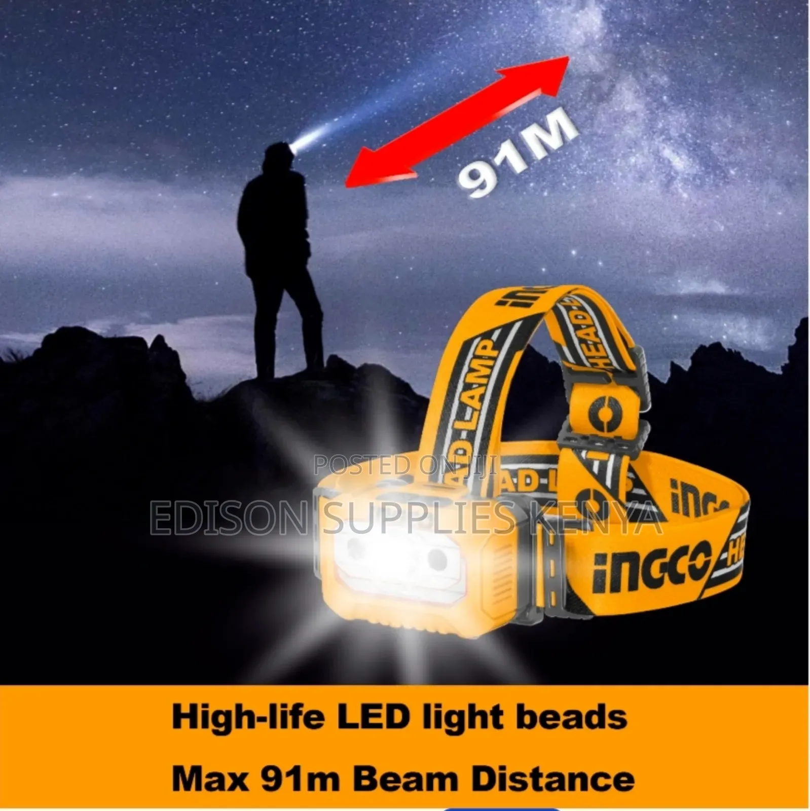 Ingco Headlamp Camping Head Light Battery Powered Head Lamps Torches