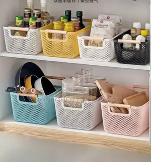 3pcs Extra Large Mesh Storage Baskets With Bamboo Handles