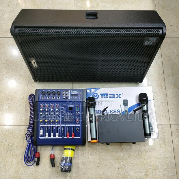 15" Monitor Speaker - Max Wireless Microphone - 4 Channels Mixer Kit