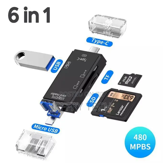 Micro Sd Card Reader Pc Accessories, 6in1 Tf/Usb-C Adapter F