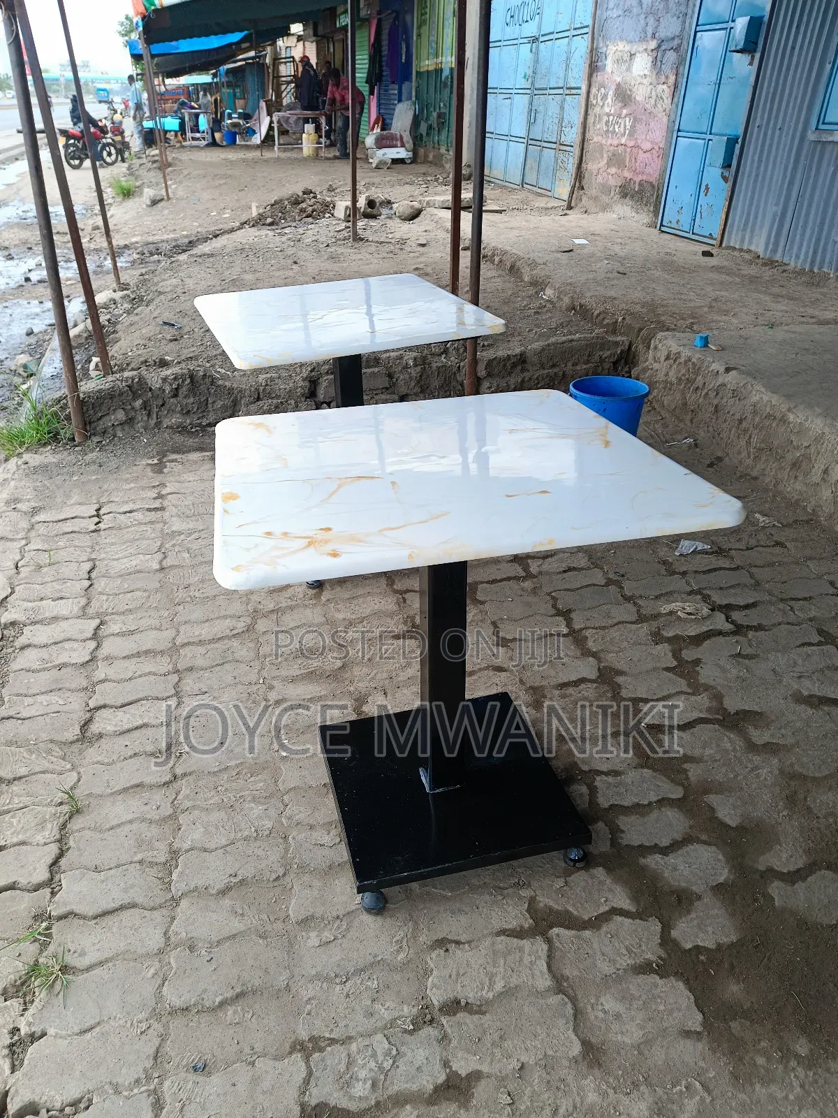 Square Restaurant Marble Table, White/ Gold Top 