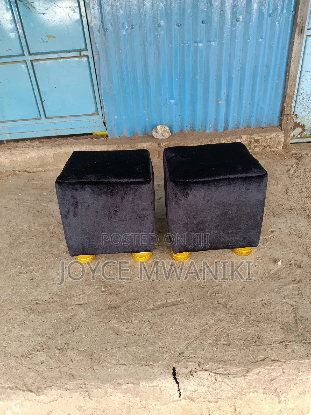 Pedicure Stools, Black Velvet and Gold 