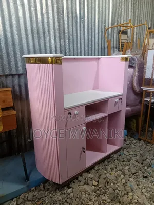 Salon Reception Desk, Baby Pink and Gold 