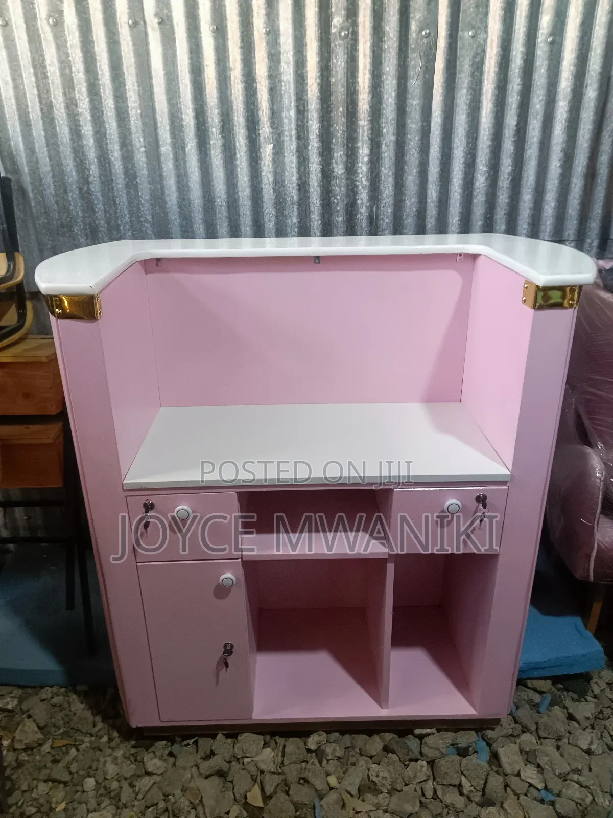 Salon Reception Desk, Baby Pink and Gold 