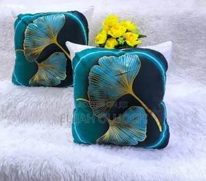 Gold Print Blue Pillow Case Covers