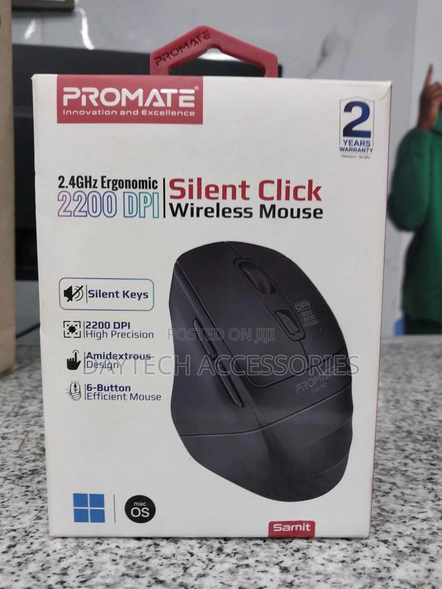 Promate Silent Click Ergonomic Wireless Optical Mouse Samit