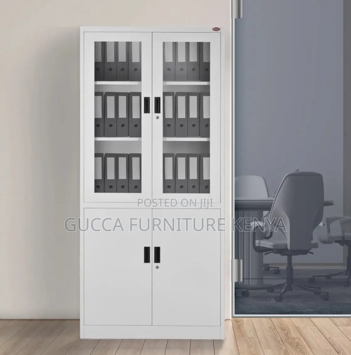 Cabinets: 2-Door Metal Cabinet With 2 Swing Glass Doors