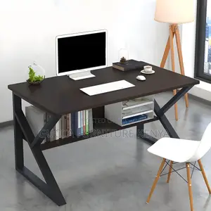 Office Desk: Industrial Curved Computer Desk With Storage
