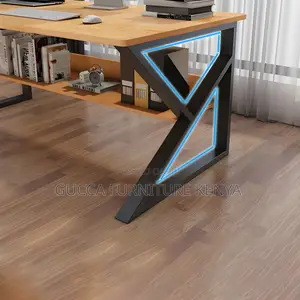 Office Desk: Industrial Curved Computer Desk With Storage