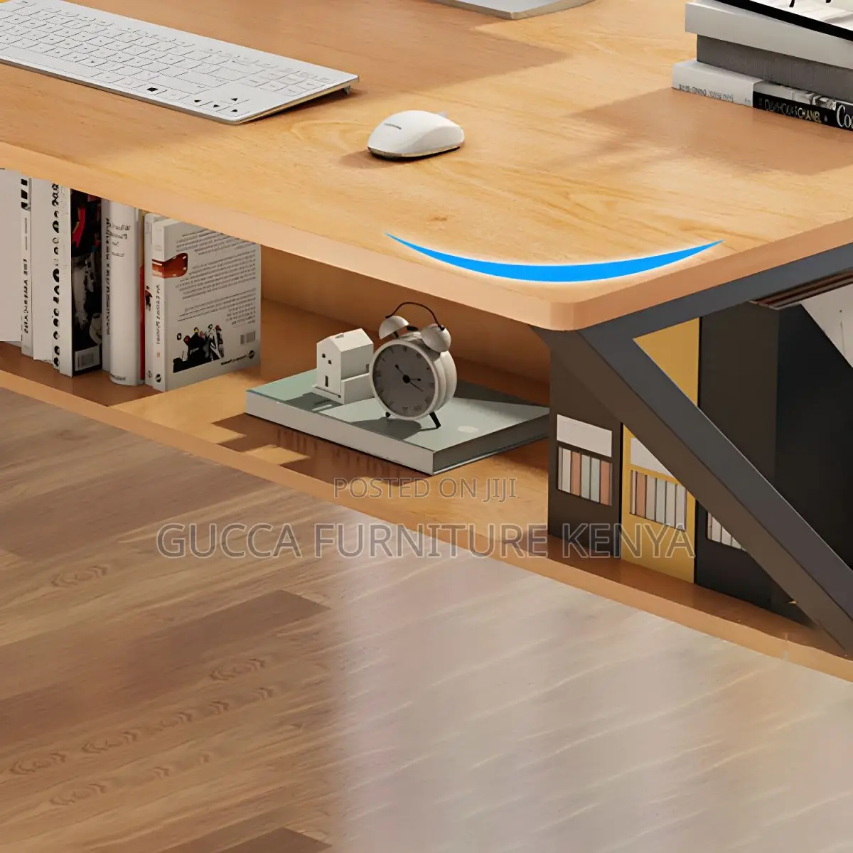 Office Desk: Industrial Curved Computer Desk With Storage