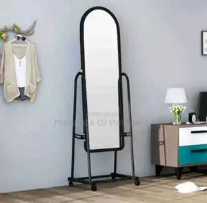 Black Full Length Dressing Mirror With Wheels and Rack
