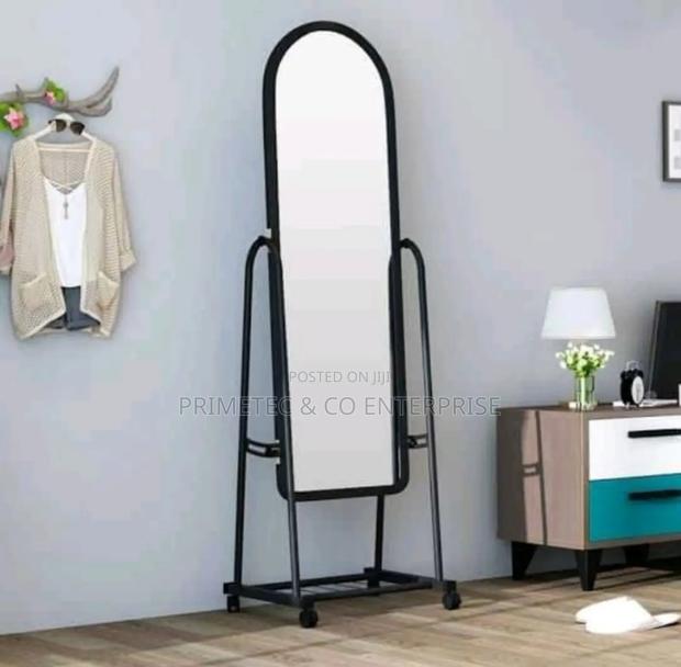 Black Full Length Dressing Mirror With Wheels and Rack - main view