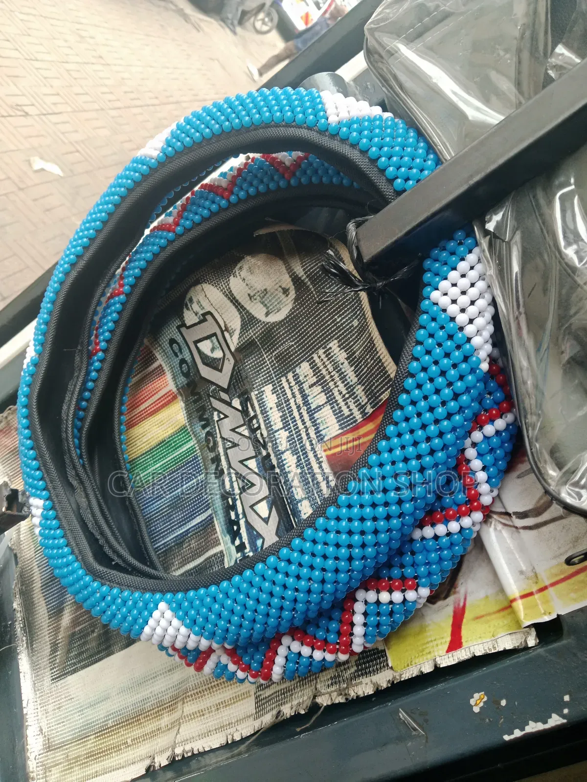 Standard Size Blue Beaded Steering Covers