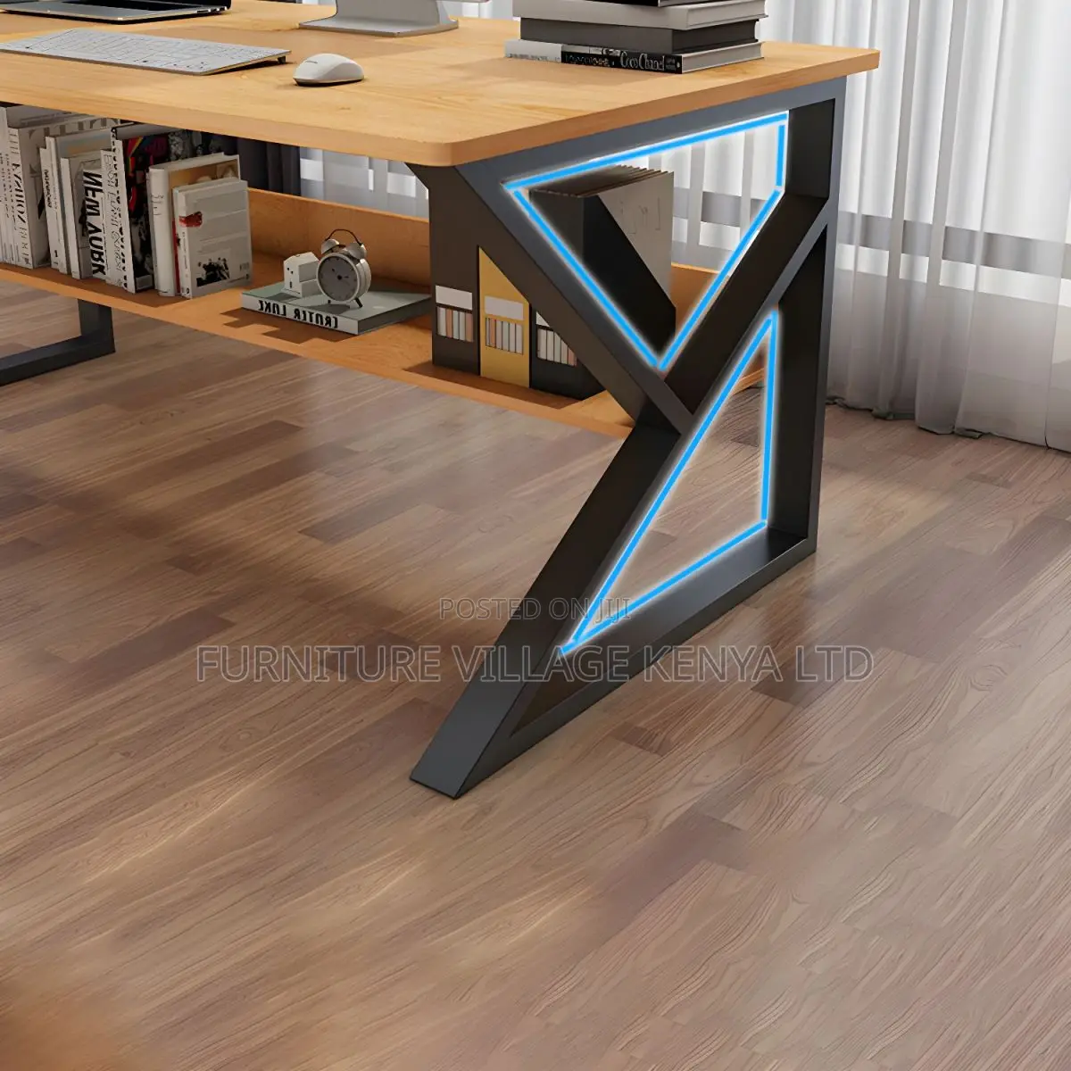 Office Desk: Steel-Framed Office Desk With Storage Shelf