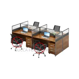 Workstations: 4-Way Natural Wood Grain Workstation Desk