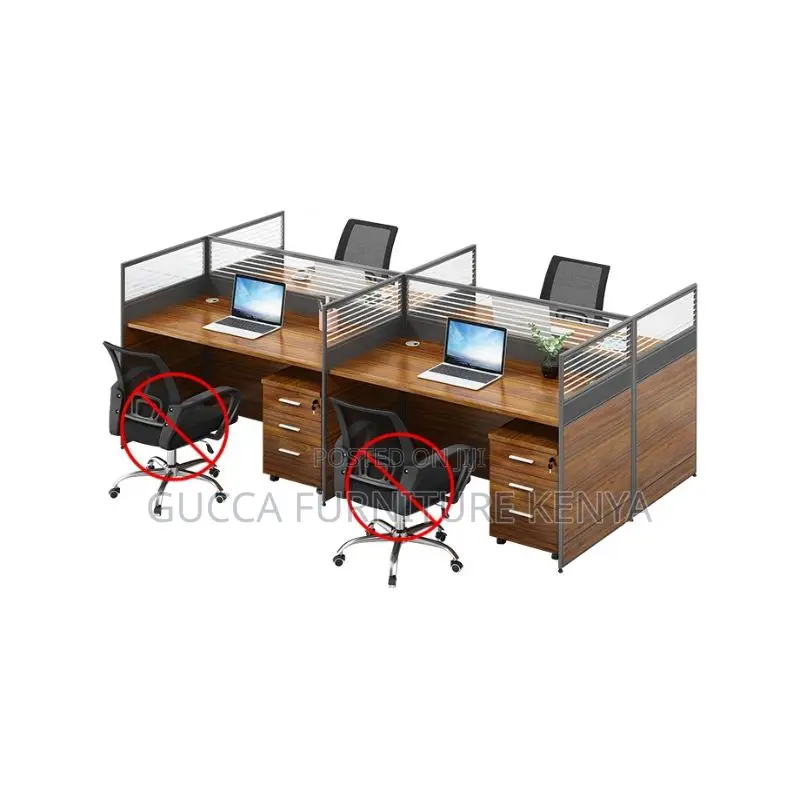 Workstations: 4-Way Natural Wood Grain Workstation Desk
