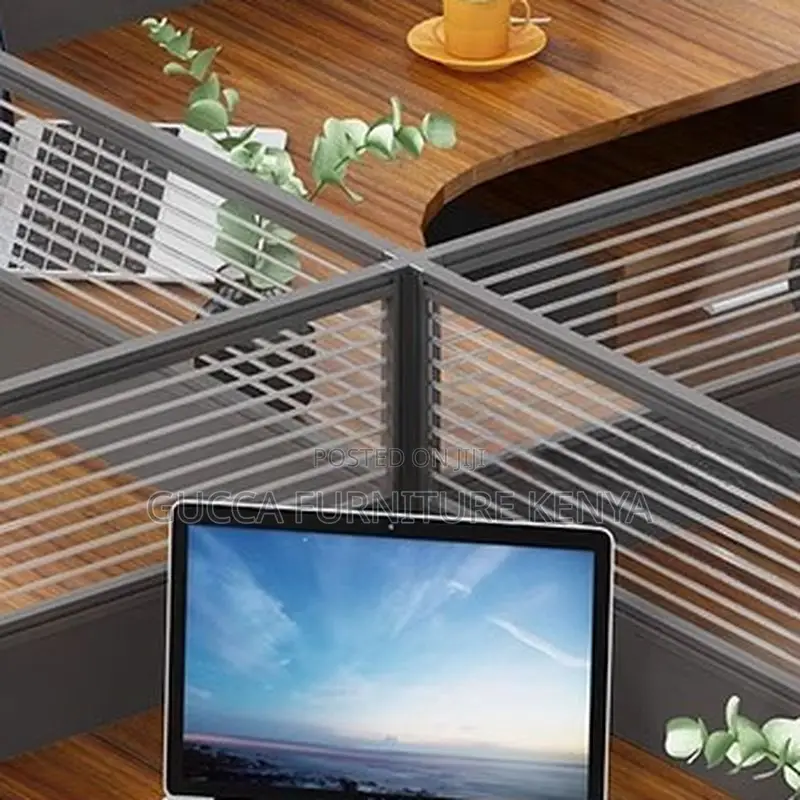Workstations: 4-Way Natural Wood Grain Workstation Desk