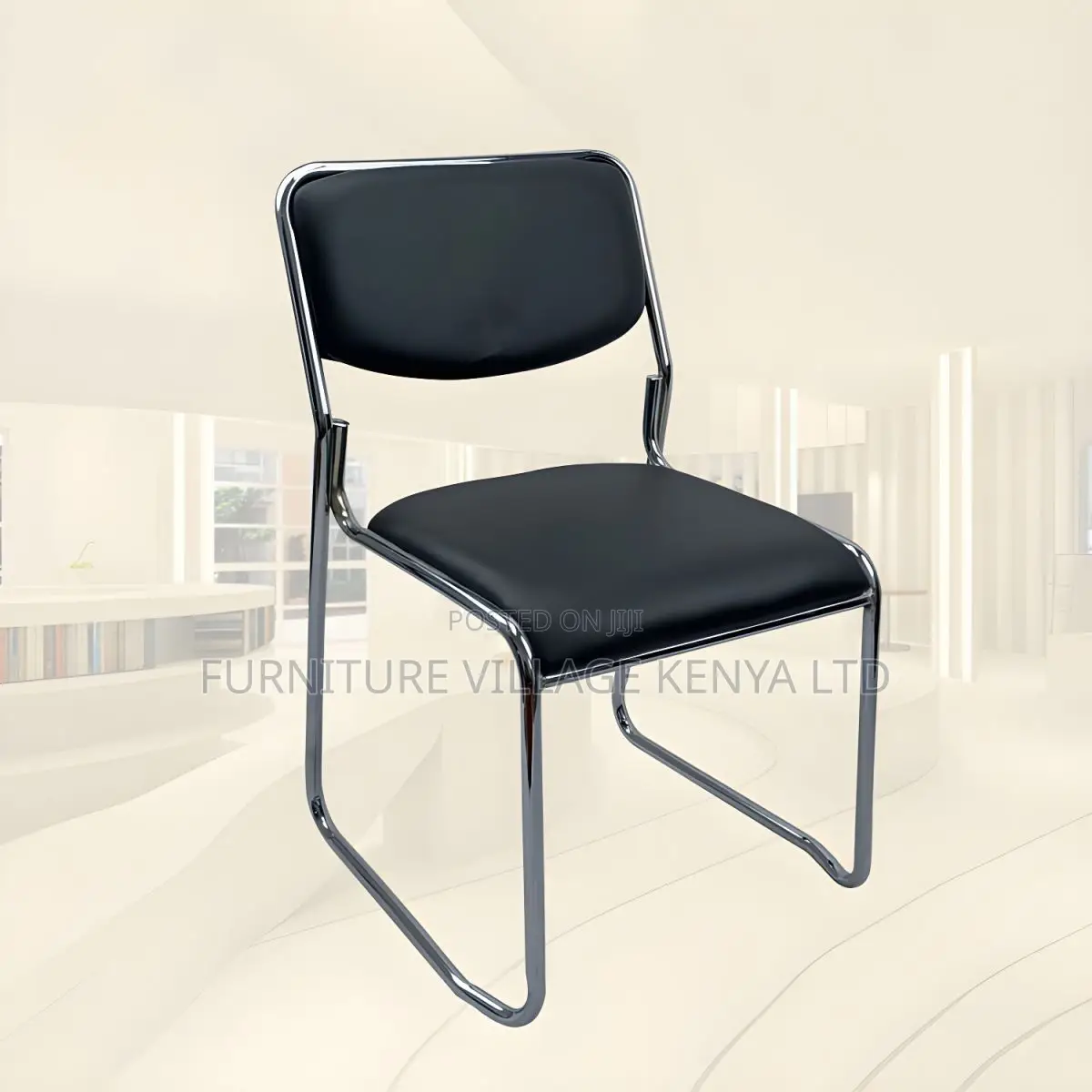 Office Chair:Fixed-Leg Armless Chrome Meeting Chair
