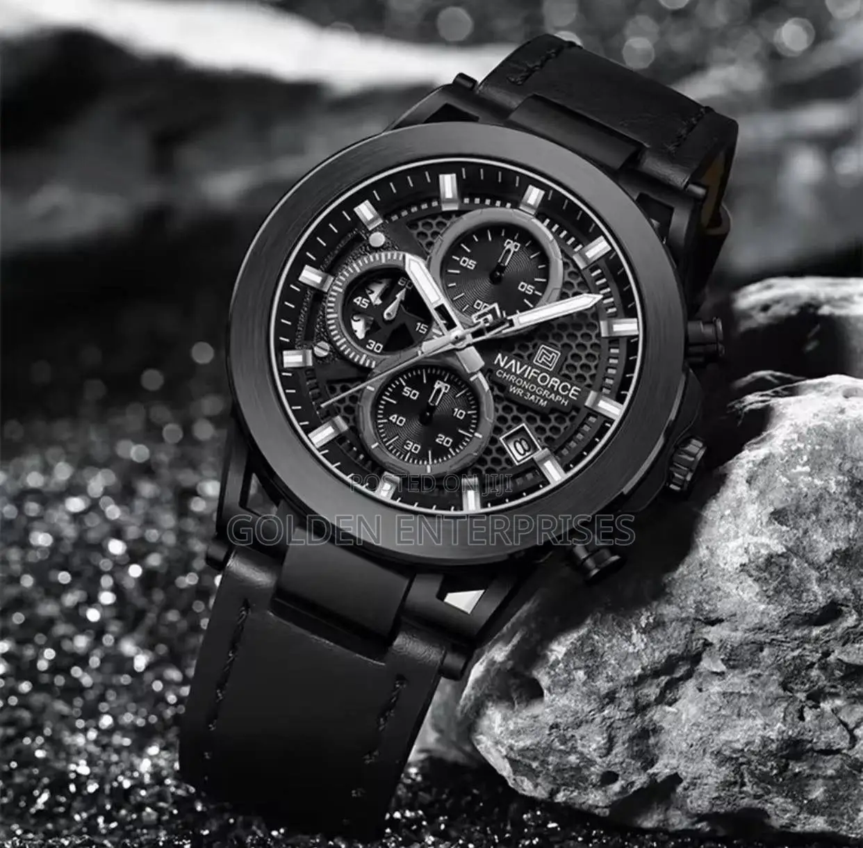 Black Leather Strap Chronograph Naviforce Gents Watch