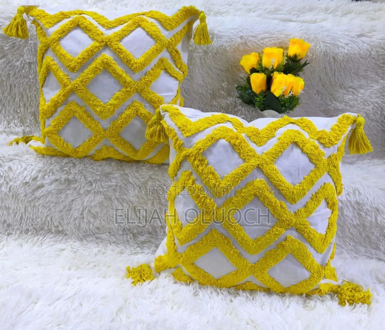 Boho/Tufted Pillow Covers Yellow