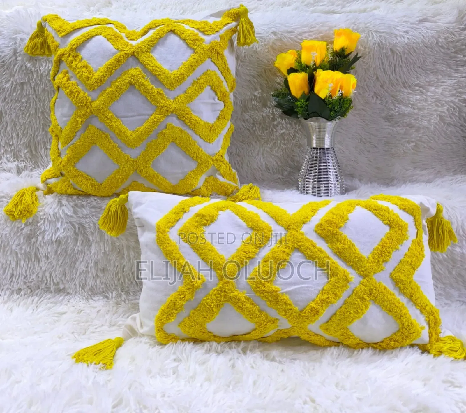 Boho/Tufted Pillow Covers Yellow