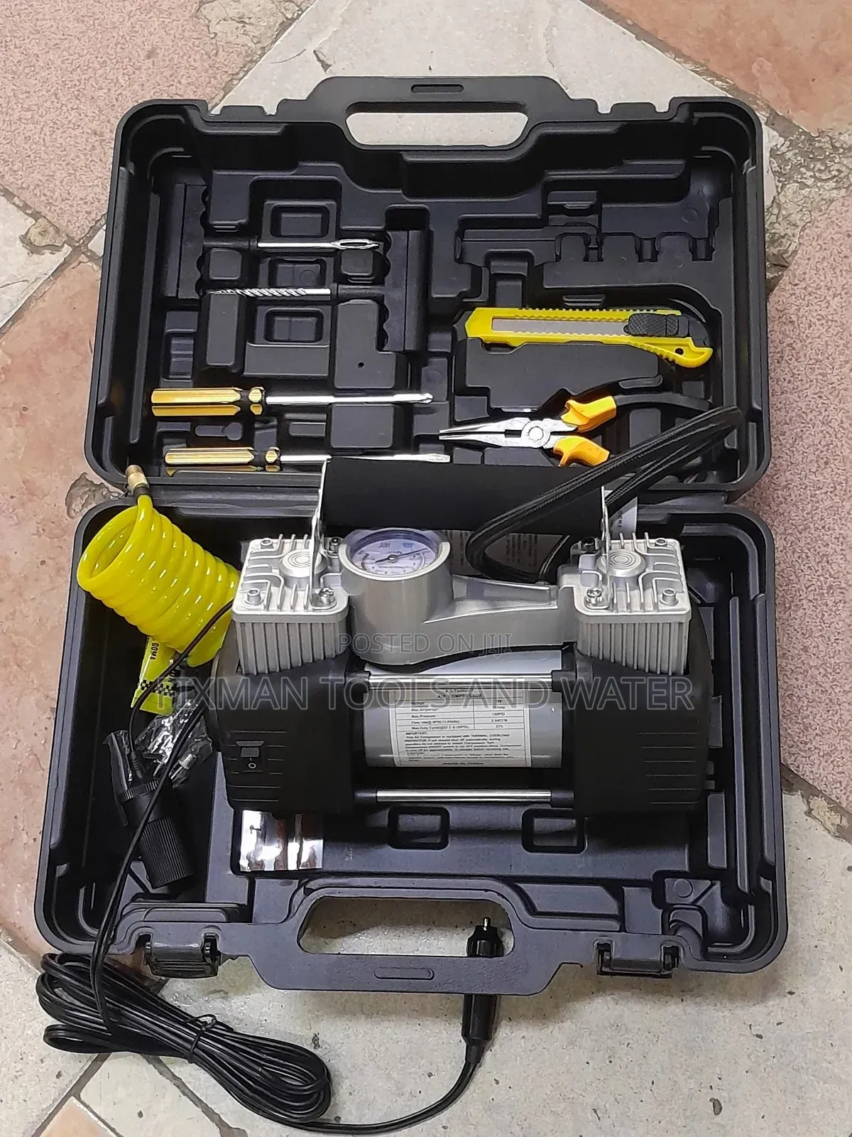 Portable Dc Air Compressor With Puncher Kit Set