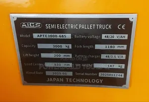 Aico Japan Semi Electric Pallet Truck 3tonne Wide Base