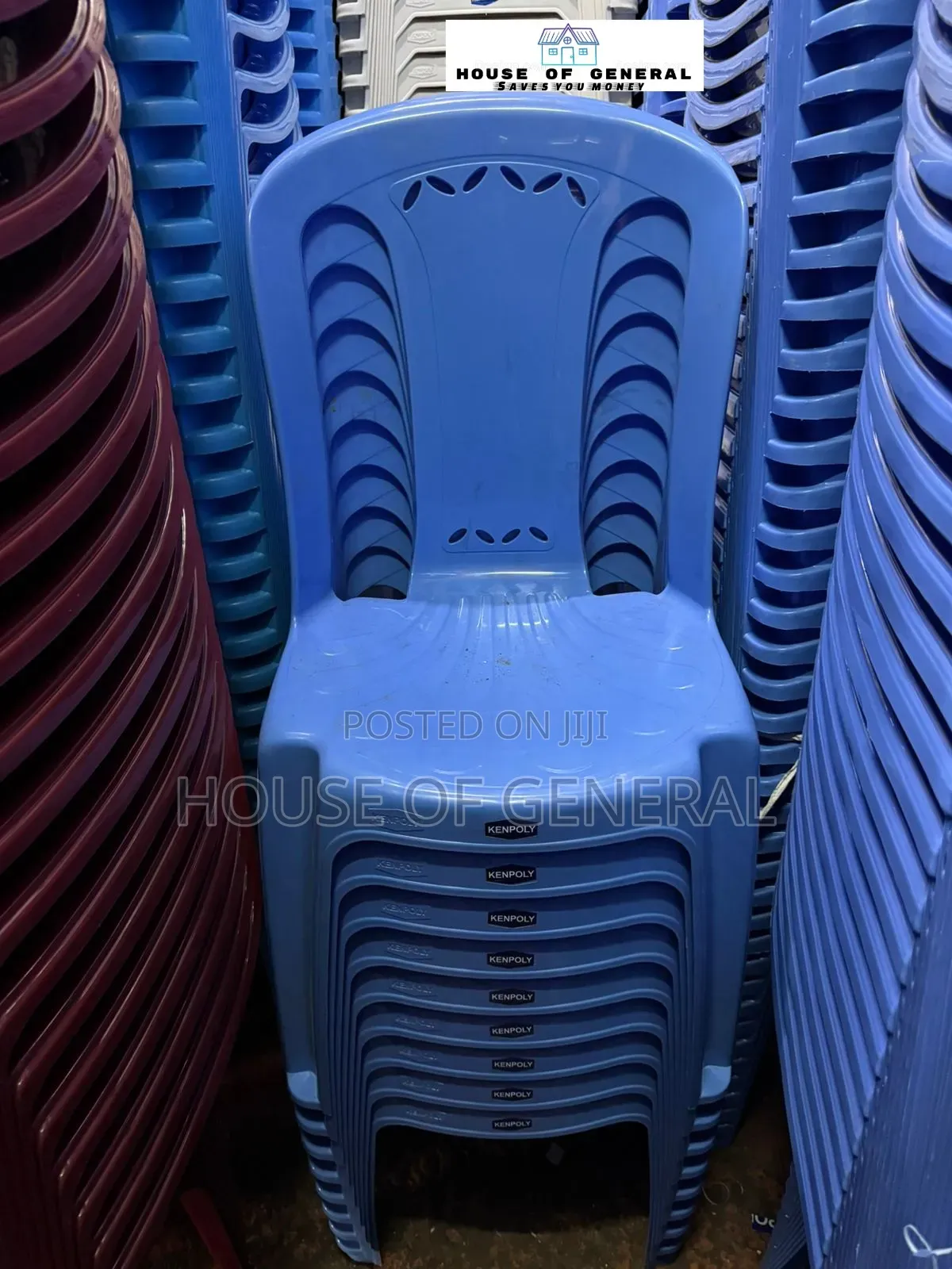 Blue Armless Kenpoly Plastic Chair. Strong and Durable