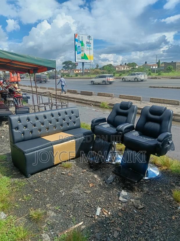 2 Hydraulic Barber Seats and a Waiting Bench - main view