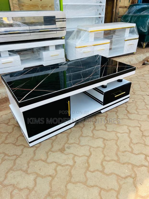 Calmcore Coffee Table Black White Marble Top Black - main view