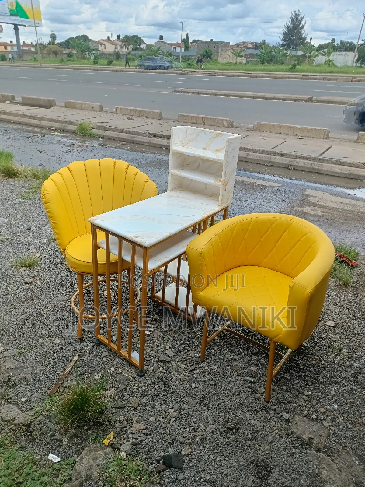 Manicure Set, Yellow Seats and Marble Table