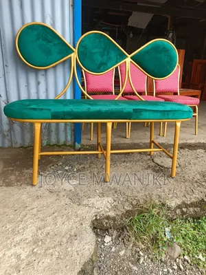 Waiting Seat for Salon, 3 Seater , Green and Gold 