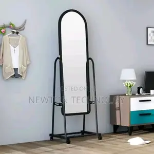 Black Full Length Dressing Mirror With Wheels and Shoes