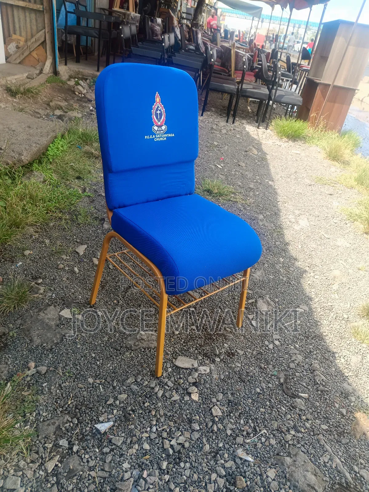 Blue and Gold Church Chair With Logo 