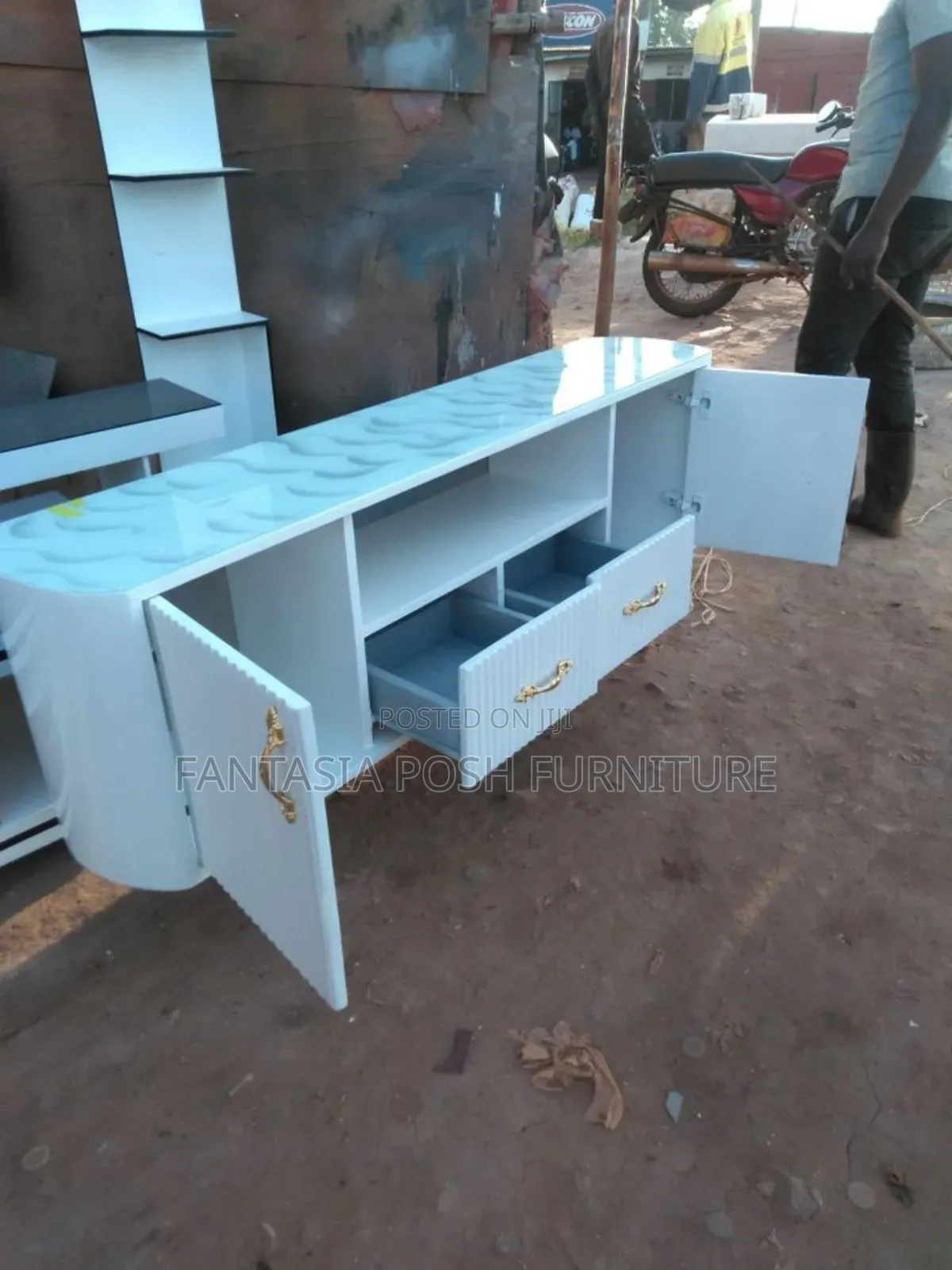 White Tv Stand With Unique Design