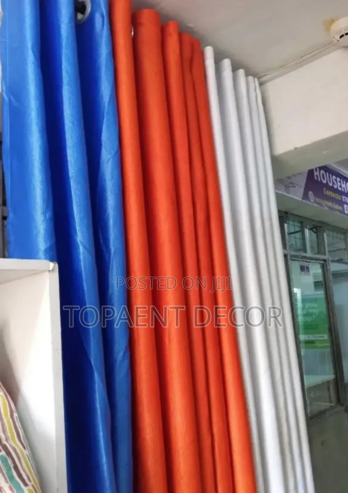 Blue, Orange and White Soft Plain Window and Door Curtains