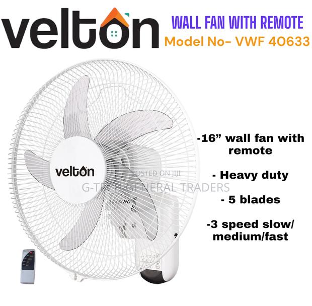 Velton 16inch Heavy Duty 5 Blade Wall Fan With Remote
